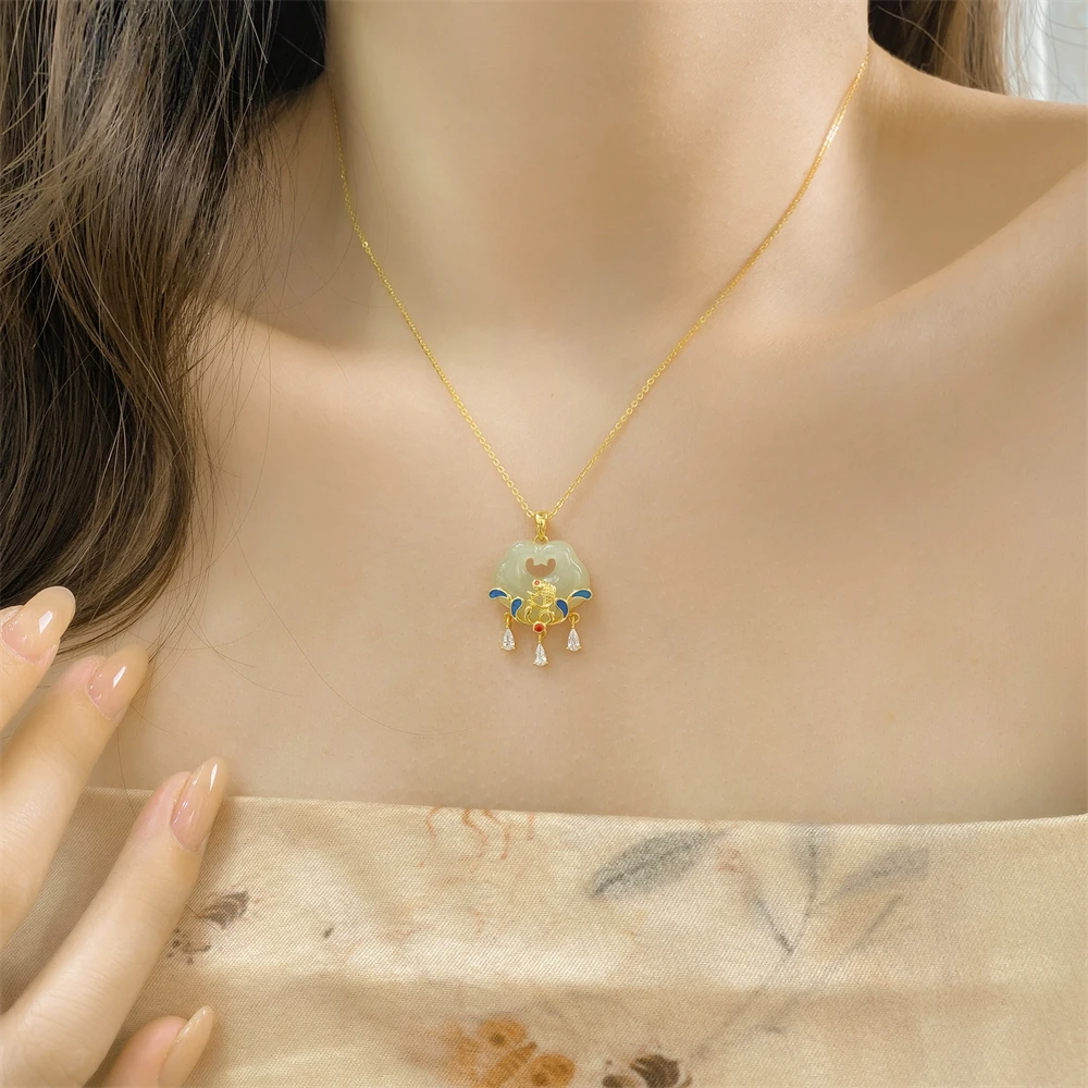 

Женское ожерелье из стерлингового серебра 925 пробы с карпом, легкая роскошная высококачественная подвеска из натурального нефрита Хэтянь, лаковый кулон, ювелирные изделия