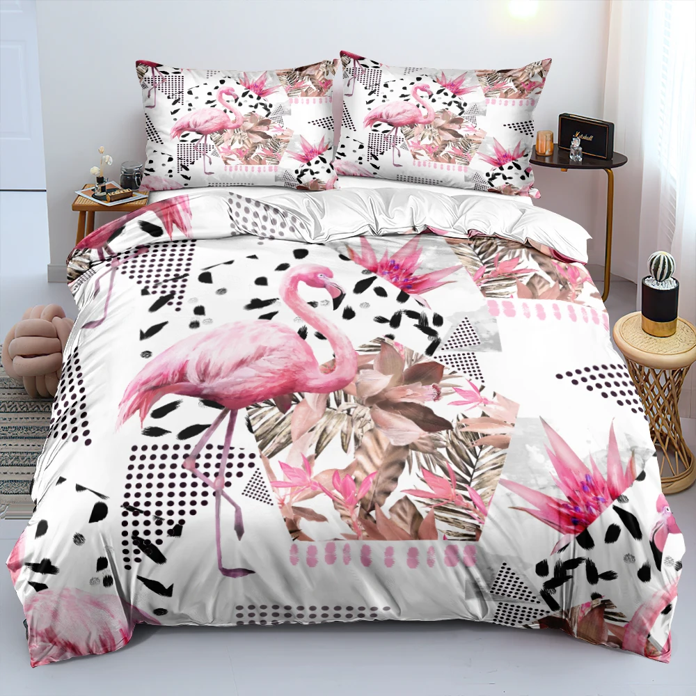 3D Black Bedding Set Custom Design Animal Quilt Cover Sets Flamingo Comforter Covers Pillow Sham King Queen Super King Twin Size