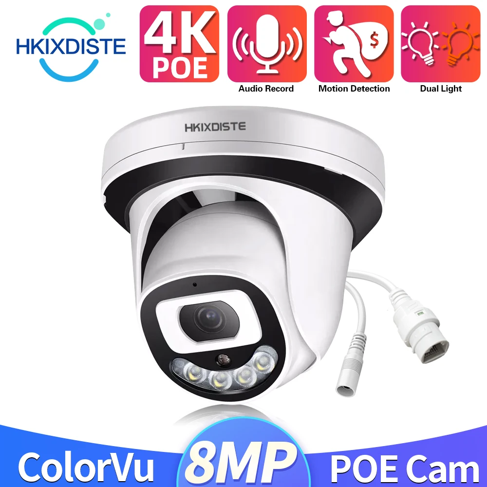 H.265 Color Night Vision POE IP Dome Camera 8MP 4K  Audio Security Cam Motion Detection Indoor CCTV Video Surveillance Camera