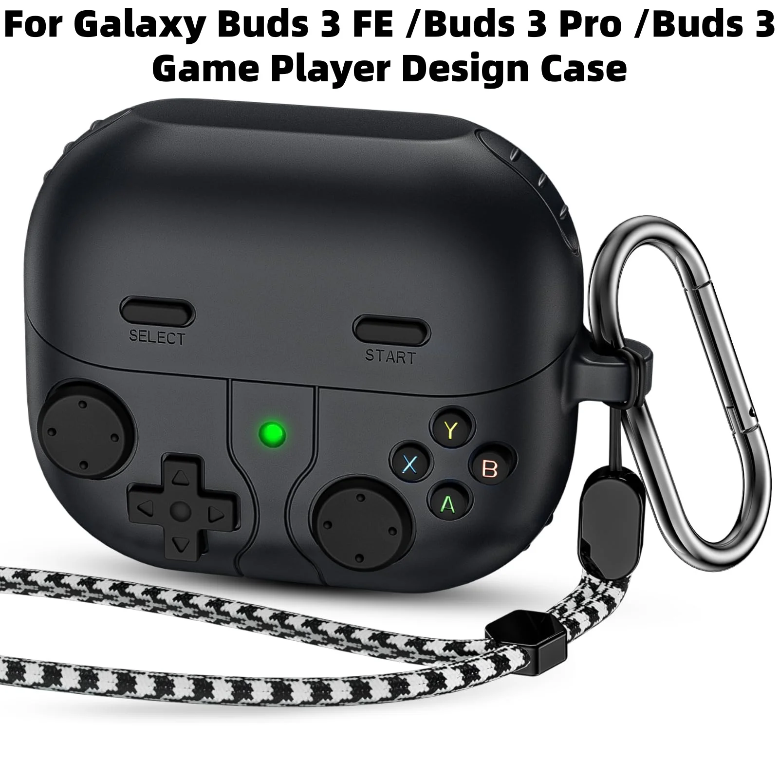 For Samsung Galaxy Buds 3 FE/ Buds 3 Pro/ Buds 3 Case Game Player Design Shockproof Protective Case Cover with Carabiner&Lanyard