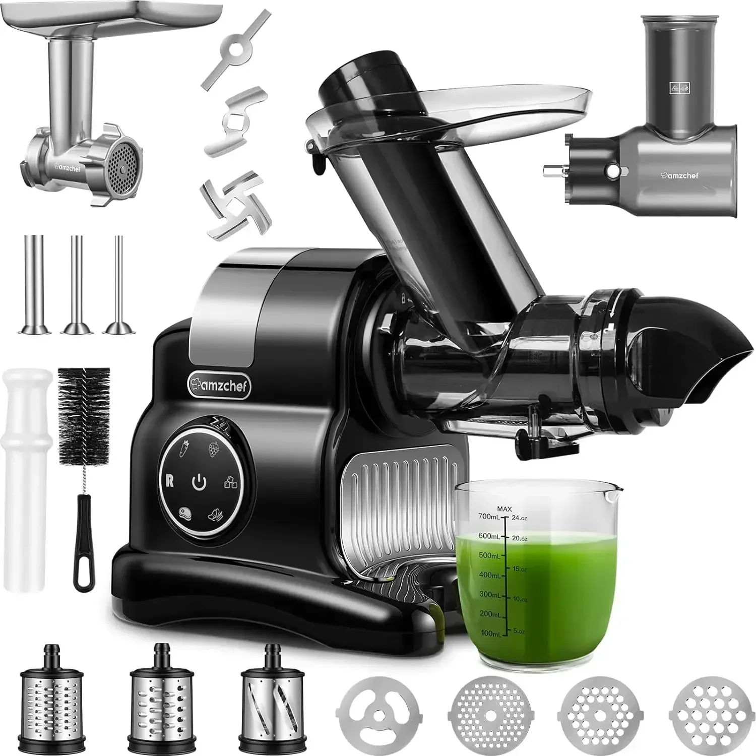 AMZCHEF-5 in 1 Slow Masticating Juicer with Slicer and Shredder Attachment, Juice  Vegetable Extractor