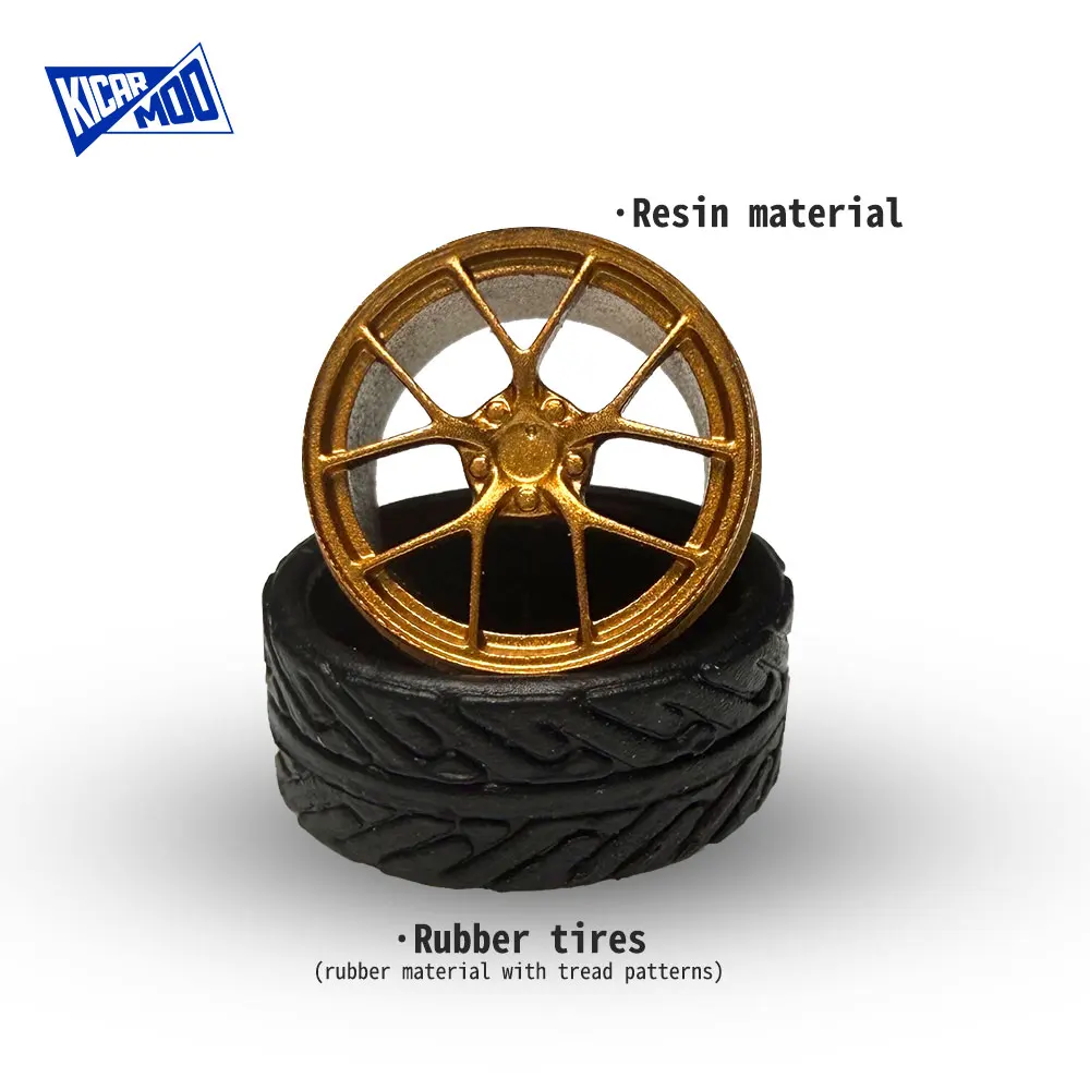 Kicarmod 1/64 Resin M4 Racing Model Wheels 10.5mm with Rubber Tires Brake Discs & Calipers for 1/64 Diecast Model Cars