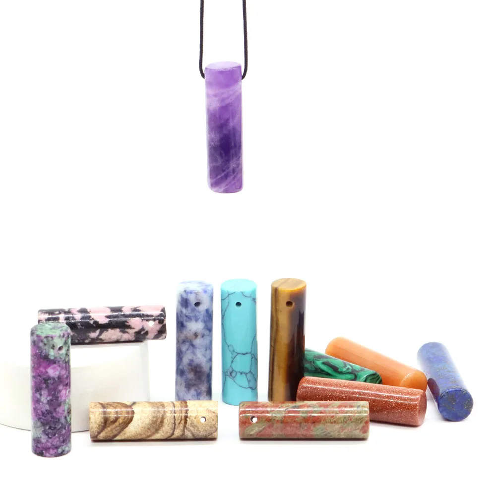 

Wholesale Lots Drilled Hole Cylinder Wand Natural Stones Crystals Healing Energy Gemstone For DIY Necklace Pendant Jewelry Gifts