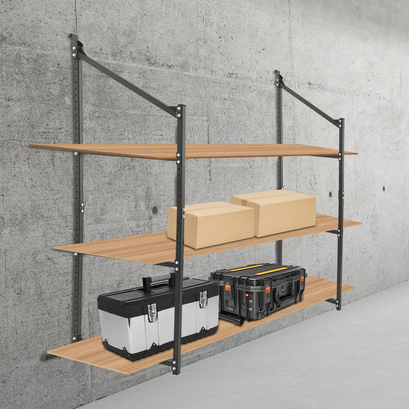 2 قطعة دعامات أرفف من 3 طبقات، سعة تحميل 110 رطل، دعامات رف مثبتة على الحائط ذات قوة صناعية، دعامات مثلثة معززة