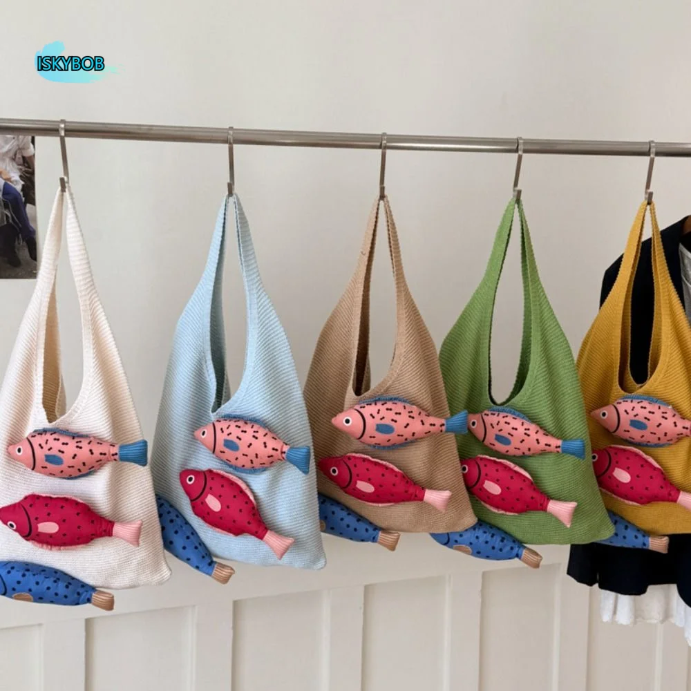 

Casual Summer Weave Knitted Bag Cotton Ethnic Style Hollow Out Knitted Bag Fashion Simple Beach Bag Women