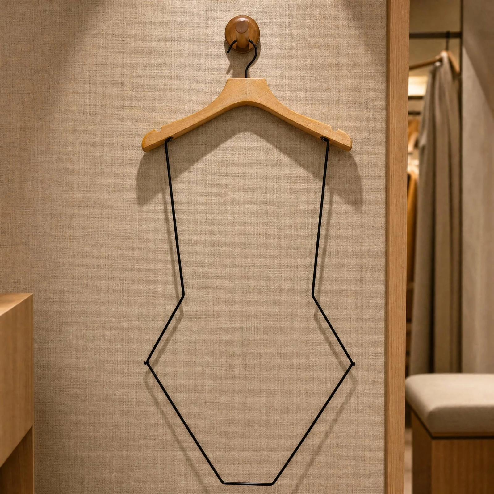Wooden Swimsuit Hanger with Metal Hook Secure Garment Hold Shaped Shoulder Bar Grooves for Swim Trunks Storage Display