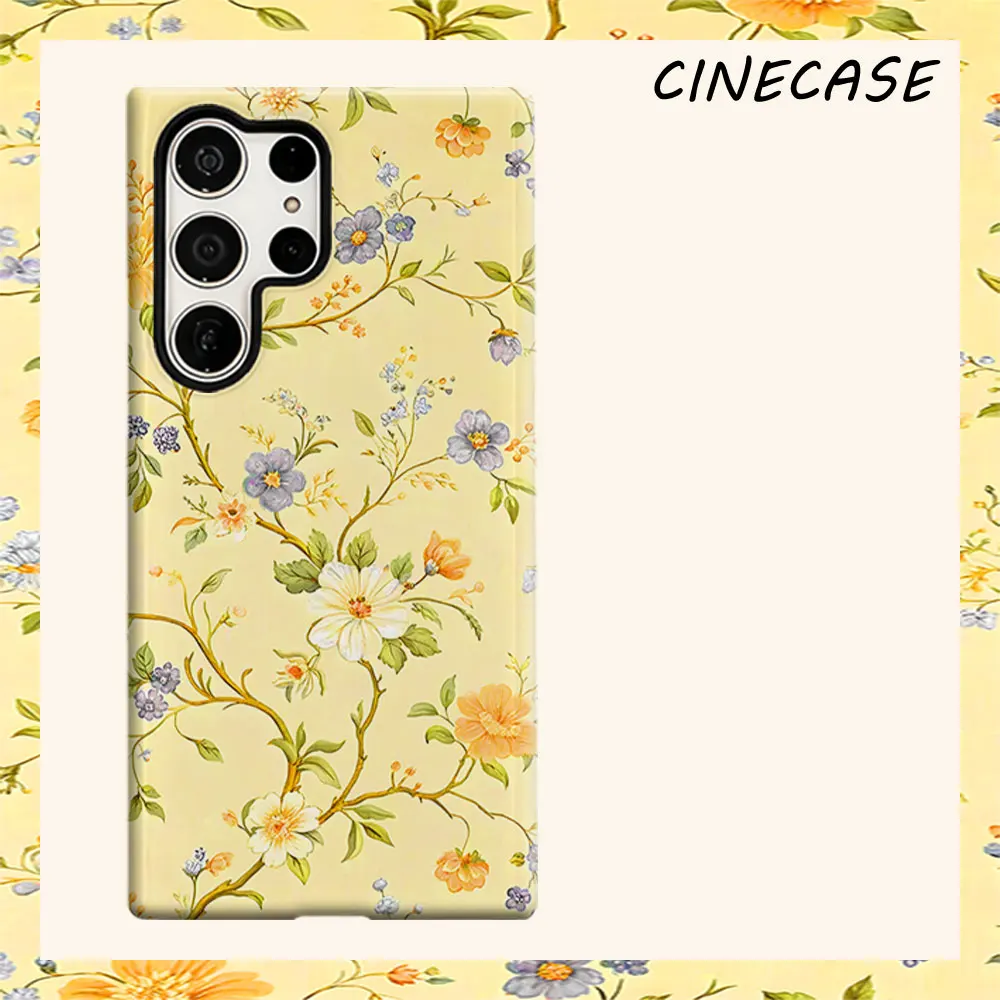 Vintage Floral For Samsung Galaxy S26 S25 S24 A56 A36 Dual Layer Luxury Fashion Full Lens Protective Case
