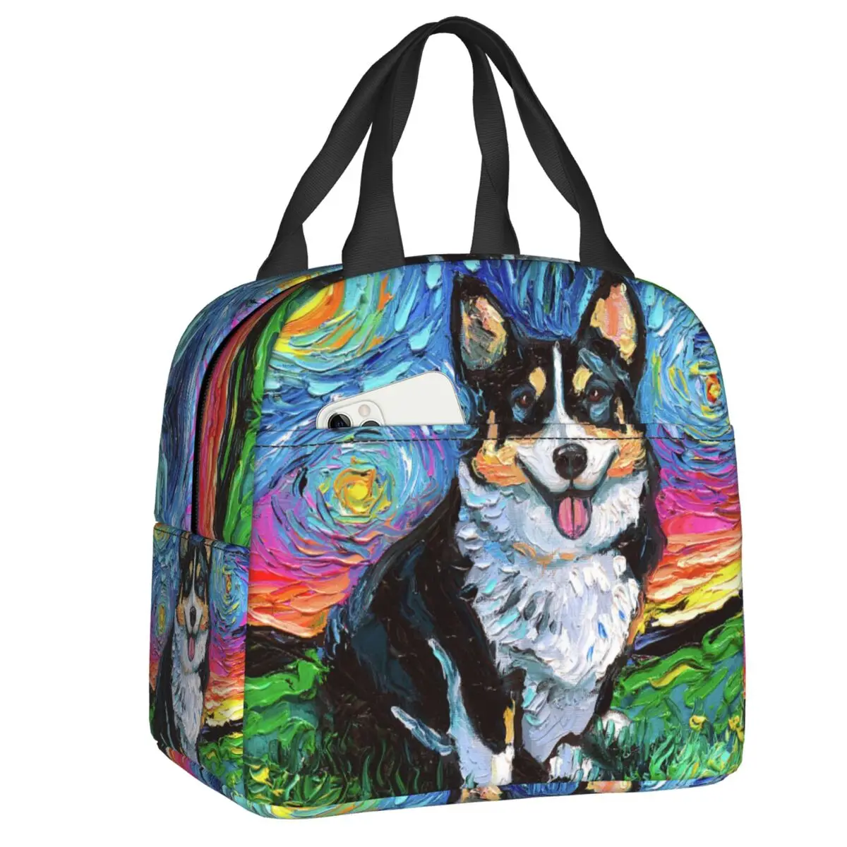 

Welsh Corgi Starry Night Thermal Insulated Lunch Bag Women Pet Dog Reusable Lunch Container for School Multifunction Food Box