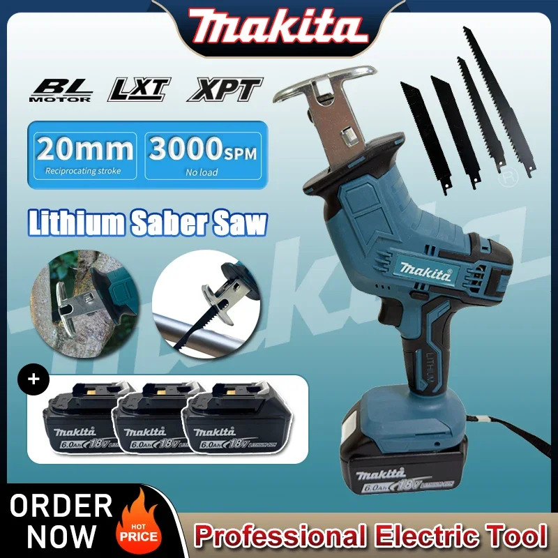 

Аккумуляторная сабельная пила Makita для резки дерева и металла, портативная пила с литиевой батареей, электроинструмент