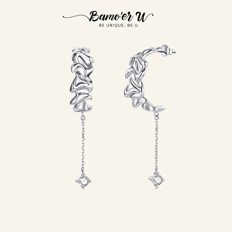 

BAMOER U Ocean Series 925 Sterling Silver Long Multi Layer Tassel Stud Earrings For Women European Wave Studs Party Fine Gift