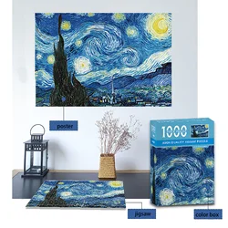 Puzle-noche estrellada de Vincent Van Gogh, rompecabezas de 1000 piezas para adultos y niños, noche estrellada, Cuadrado-1000 piezas