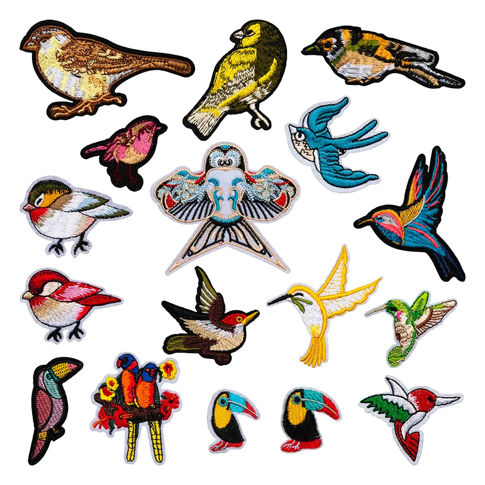 Sparrow Parrot Hummingbird Bird Series Embroidered Sew/Iron On Patches for DIY Clothing Hat Coats Jeans T-shirt Sweaters Bags