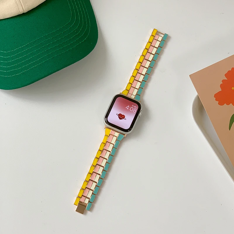 Color splicing Stainless steel metal strap For Apple Watch Band Series7 6 5 4 3 SE iWatch 41/45/40/44/42/38mm Wrist Belt