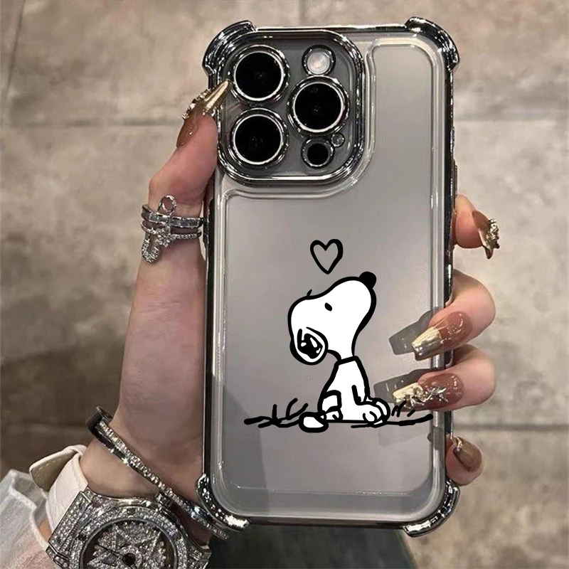 Cute Snoopy Luxury Plating Armor Case for Honor 400 Pro Magic 7 Lite X8C X8B X8 X8A X7A X6C X9B X6A X9A Lovely Y2K Phone Cover