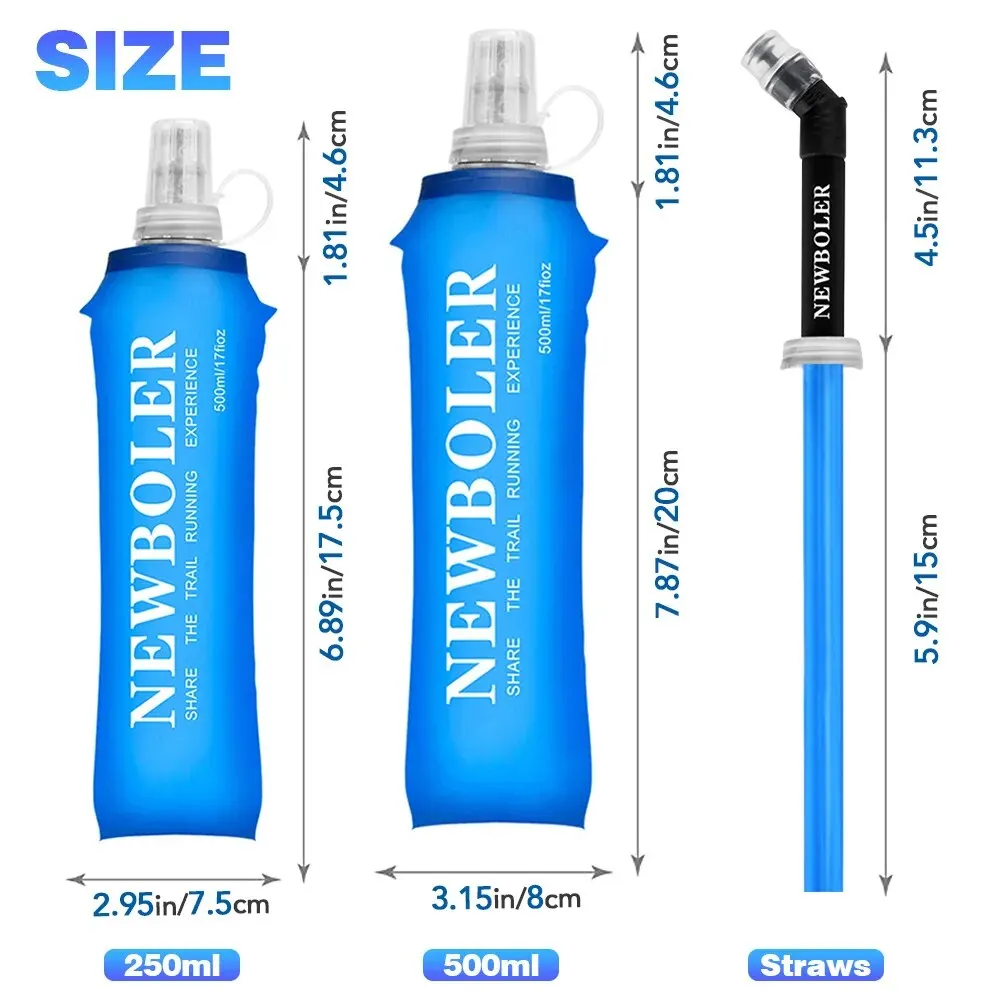 NEWBOLER 250ml 500ml Water Bottle TPU Folding Soft Flask Sport Water Bottle Water Bag Collapsible Water Bottle Running Camping