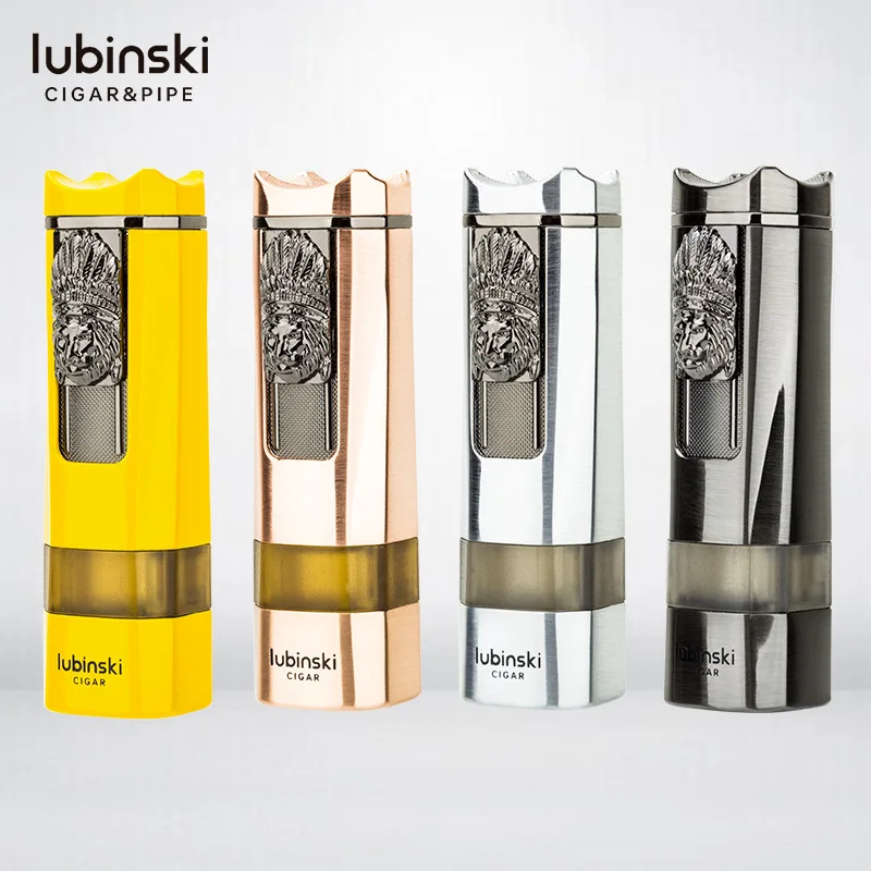 LUBINSKI-Multifunctional Windproof Metal Cigar Lighters Direct Flame Blue Flame High Quality Men's Outdoor Ignition Accessories