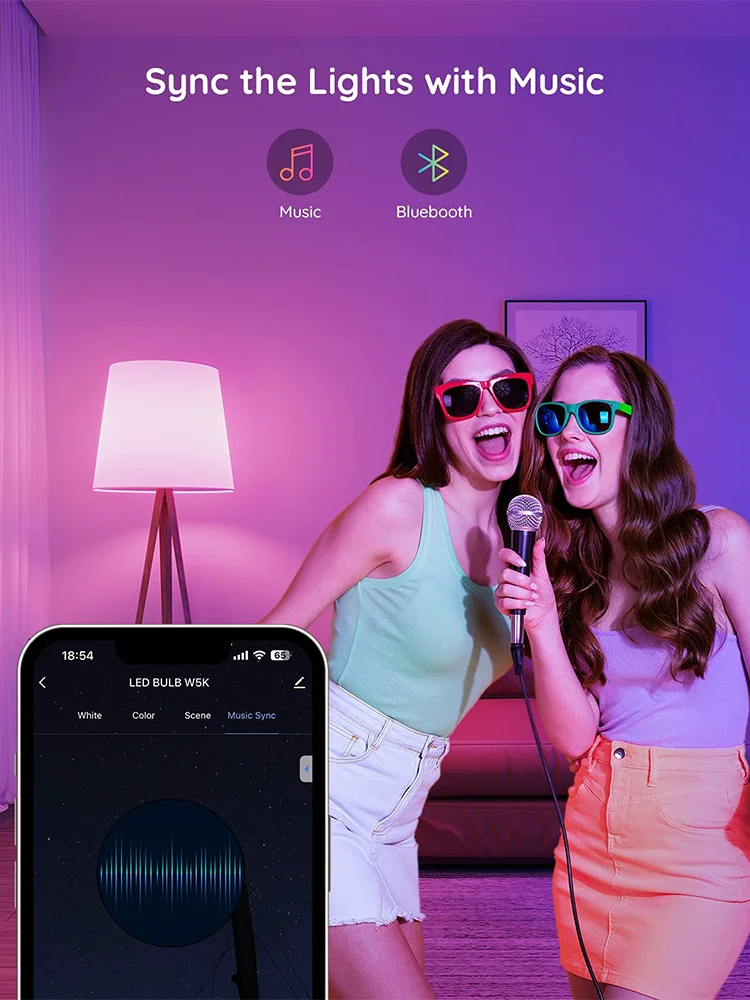 16 Colors RGB Bulb E27 E26 interface AC110V 220V Dimming Change LED Ball Bubble Lights Music APP With Alexa Google Voice Control