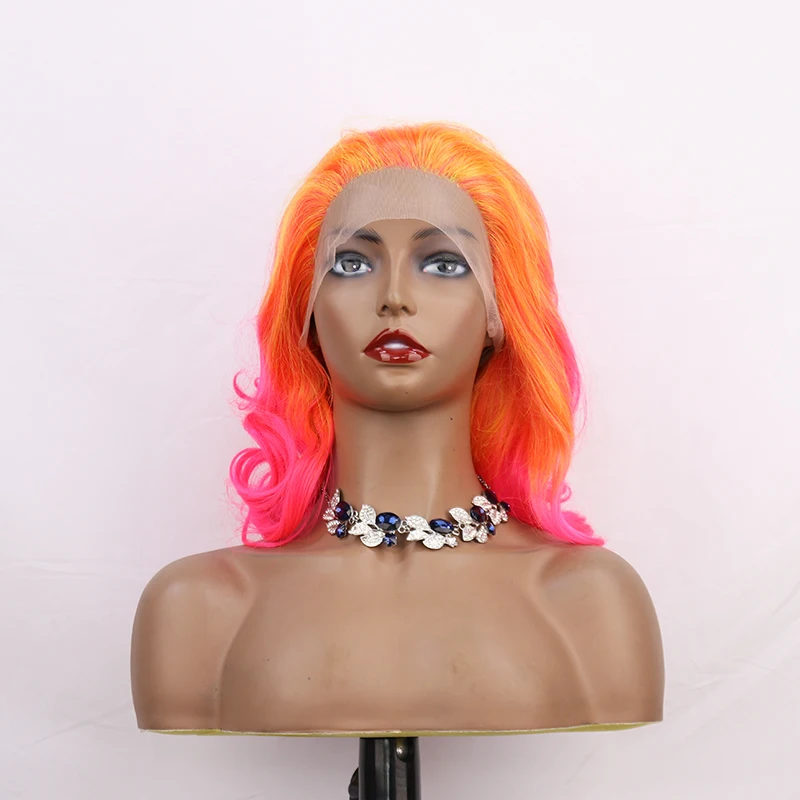 

Fashion Curly Wig Synthetic Lace Front Wigs Orange Pink Colorful Female Lace Wig 13X3 For Black Women Cosplay Hair Daily Use