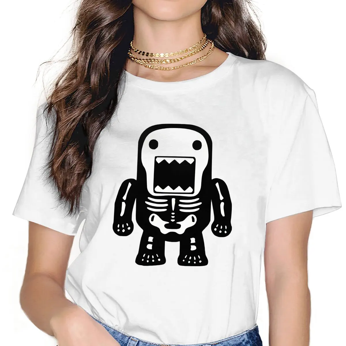 Anime Domo Kun Halloween Tshirt Graphic Women Tops Vintage Goth Fibre Harajuku Polyester T Shirt