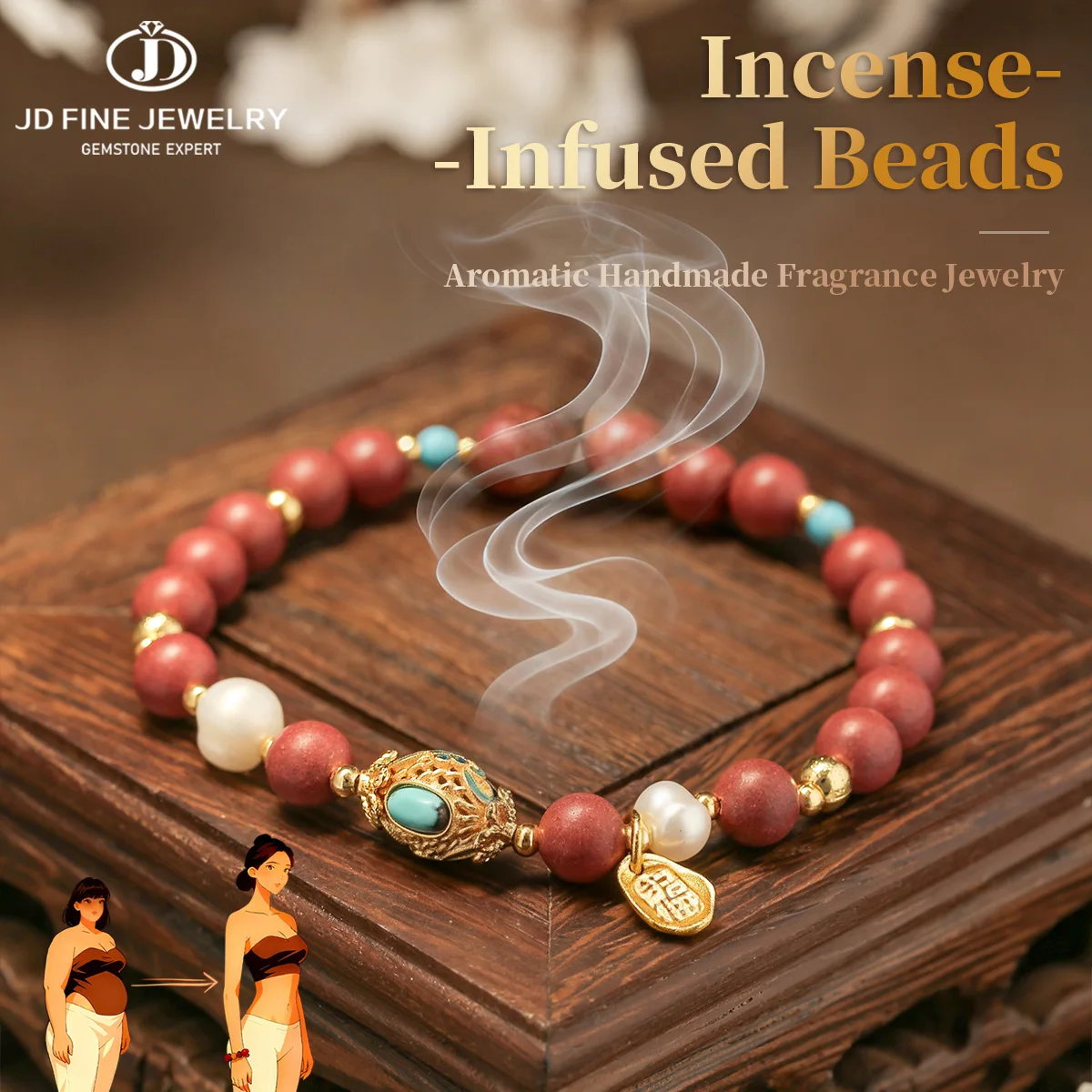 JD Natural Fuyuan Tongqi Aromatherapy Bracelet Incense Beads Enhances Physical Mental Comfort Healing Relief Jewelry for Female