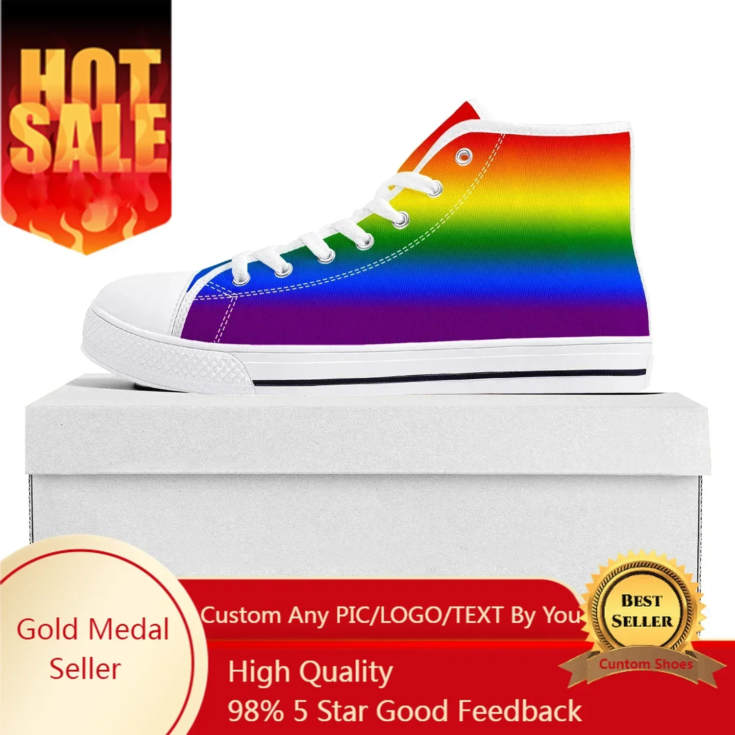 Gay Pride Rainbow Love High Top High Quality Sneakers Mens Womens Teenager Canvas Sneaker Casual Couple Shoes Custom Made Shoe