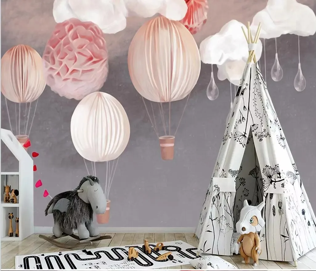 Custom wallpaper Large Giraffe bird aircraft hot-air balloon white cloud Children's playground background walls wallpaper mural