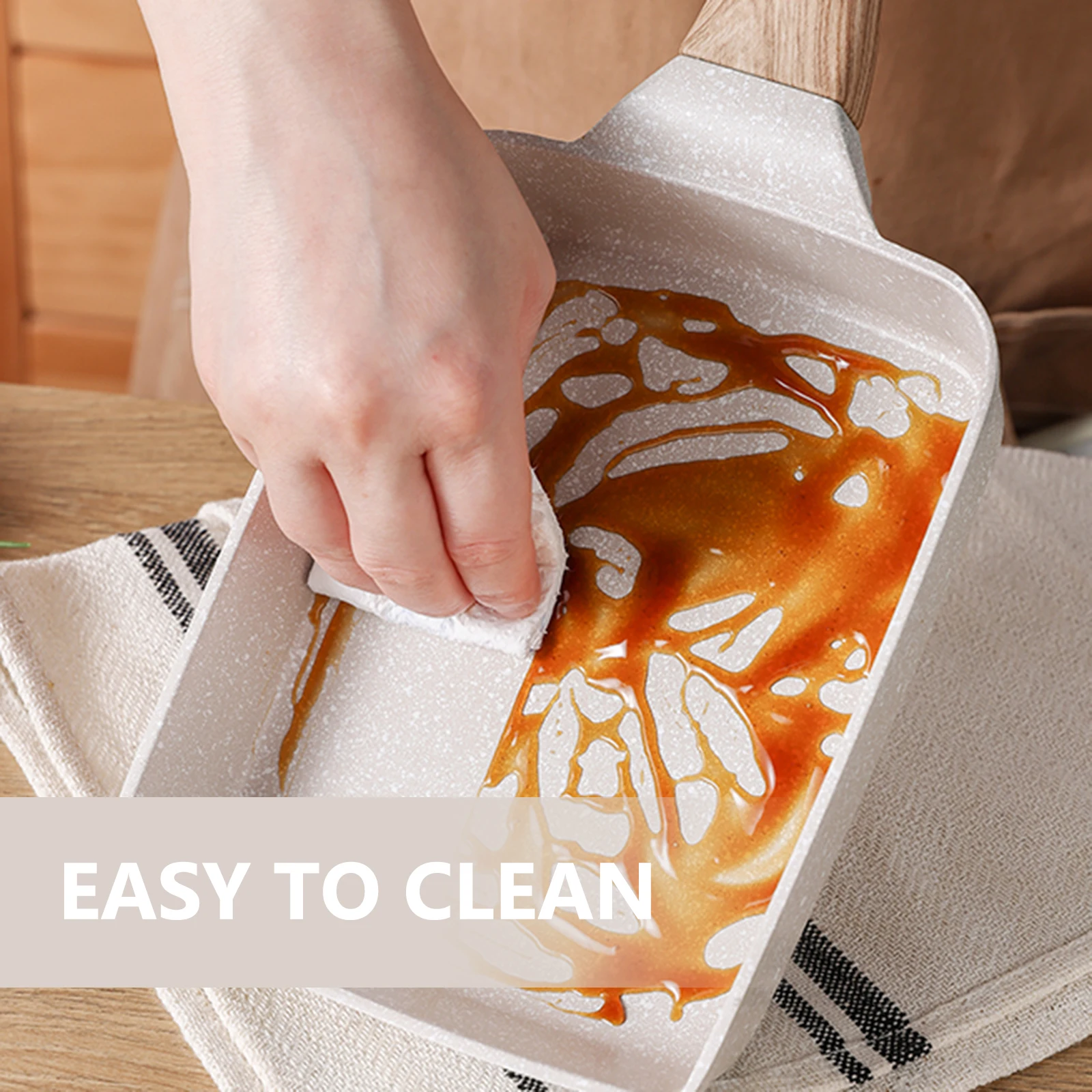 

Steak Frying Pan Non Stick Kitchen Aluminum Flat Bottom Comfortable Wood Handle Easy Clean Universal Cooking Pan