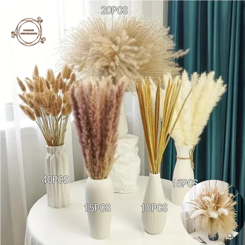 

Fluffy Dried Flowers Pampas Grass Goldenrod Bouquet Bohemian Natural Phalari Home Room Decor Party Wedding Flower Arrangement