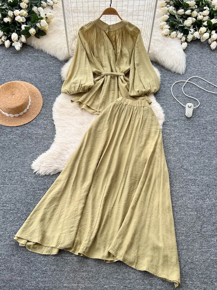 

Топ в стиле ретро Sle Flubble Sve с юбкой на эластичной резинке на талии, женский летний наряд Faion, длинный свек, круглый, из двух предметов...