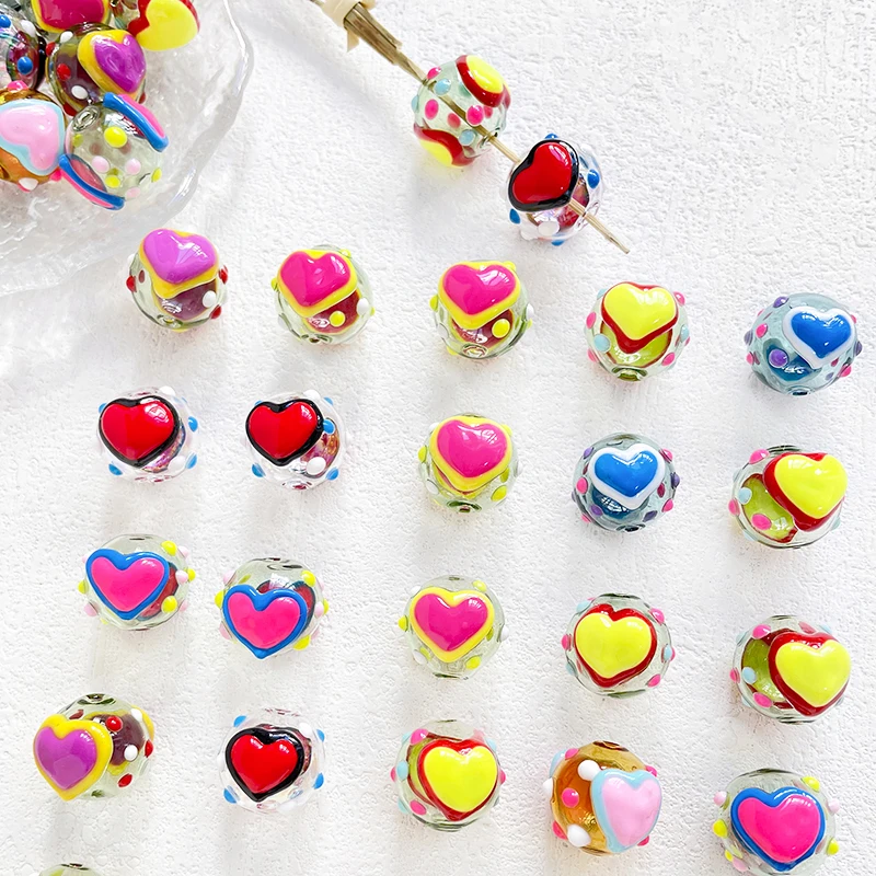 3 Pieces  16mm Love Hand Painted Glass Balls  DIY Production of Fashionable Jewelry, Necklaces, Bracelets, Hair Accessories