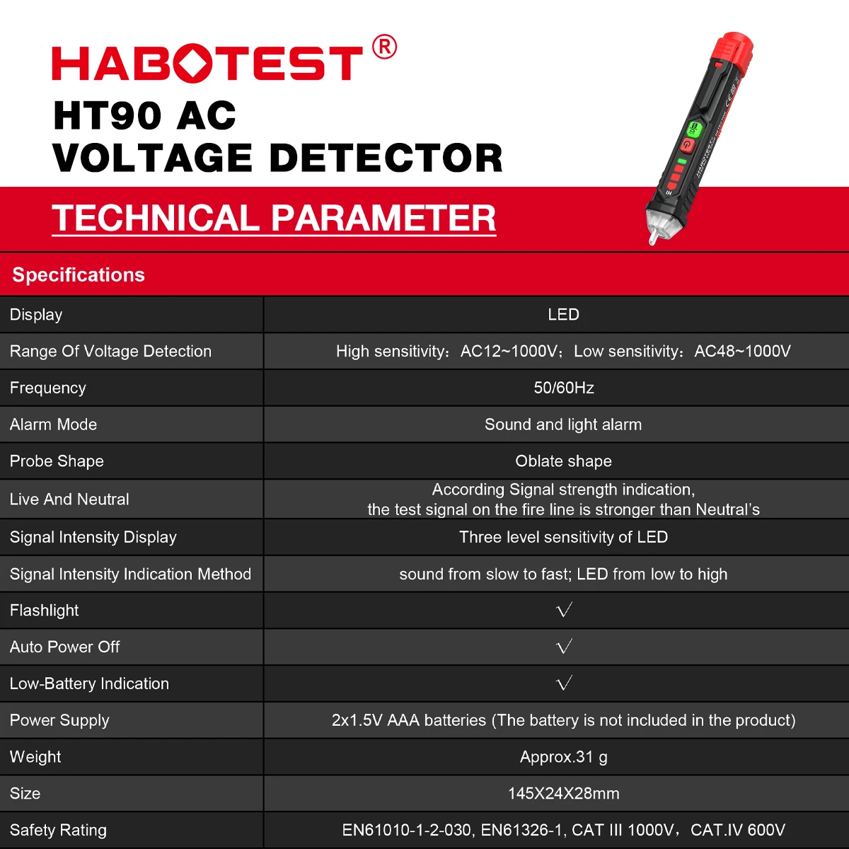 HABOTEST HT90/HT100/HT100P/HT101 Digital Voltage Detector Non-Contact Multifunction Electronic Tester Electric Sensor Test Pen