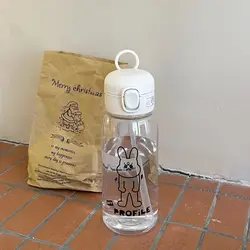 Plastic Water Bottle Water Cup With Straw Simple Large Capacity Portable Drop Resistant And Portable Cup Cartoon Ice Suction Cup