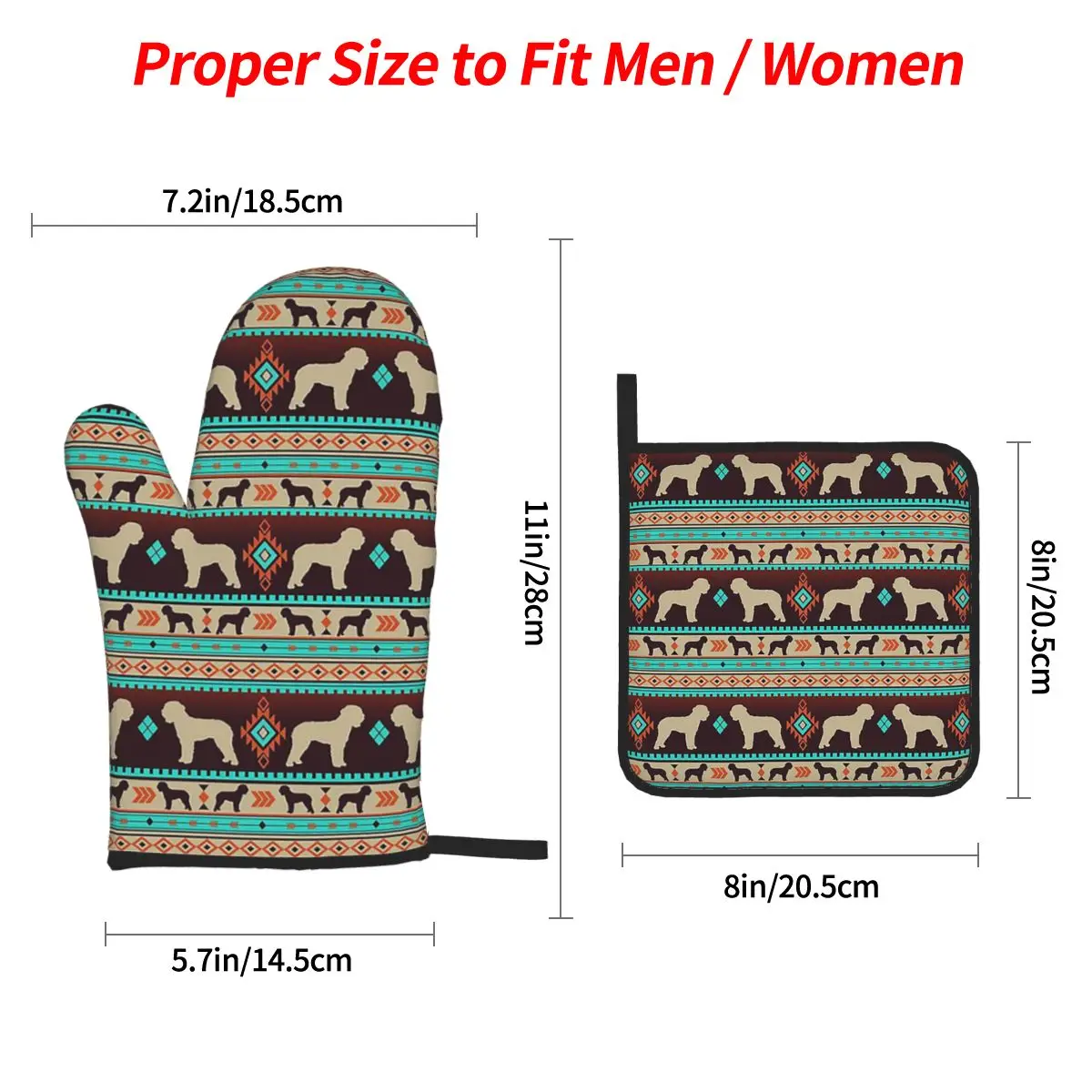 Boho Dogs Lagotto Romagnolo Sunset Oven Mitts and Pot Holder Sets of 4 for Baking Cooking Grilling Resistant Non-Slip Gloves
