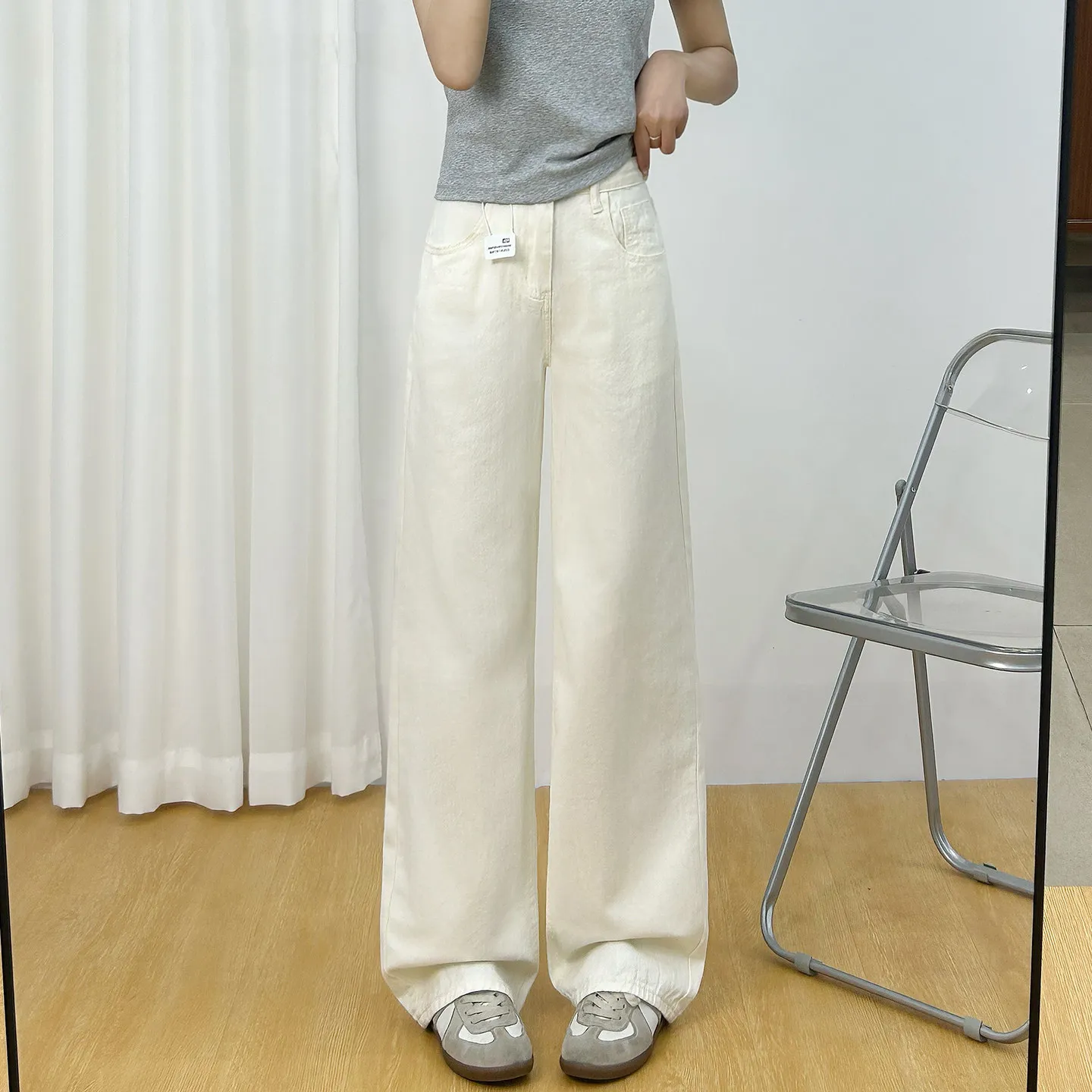 

High Waist Straight Leg Jeans Women's Spring Summer Thin Narrow Fashionable Drapey Floor-Length Pants Pear Shape Body