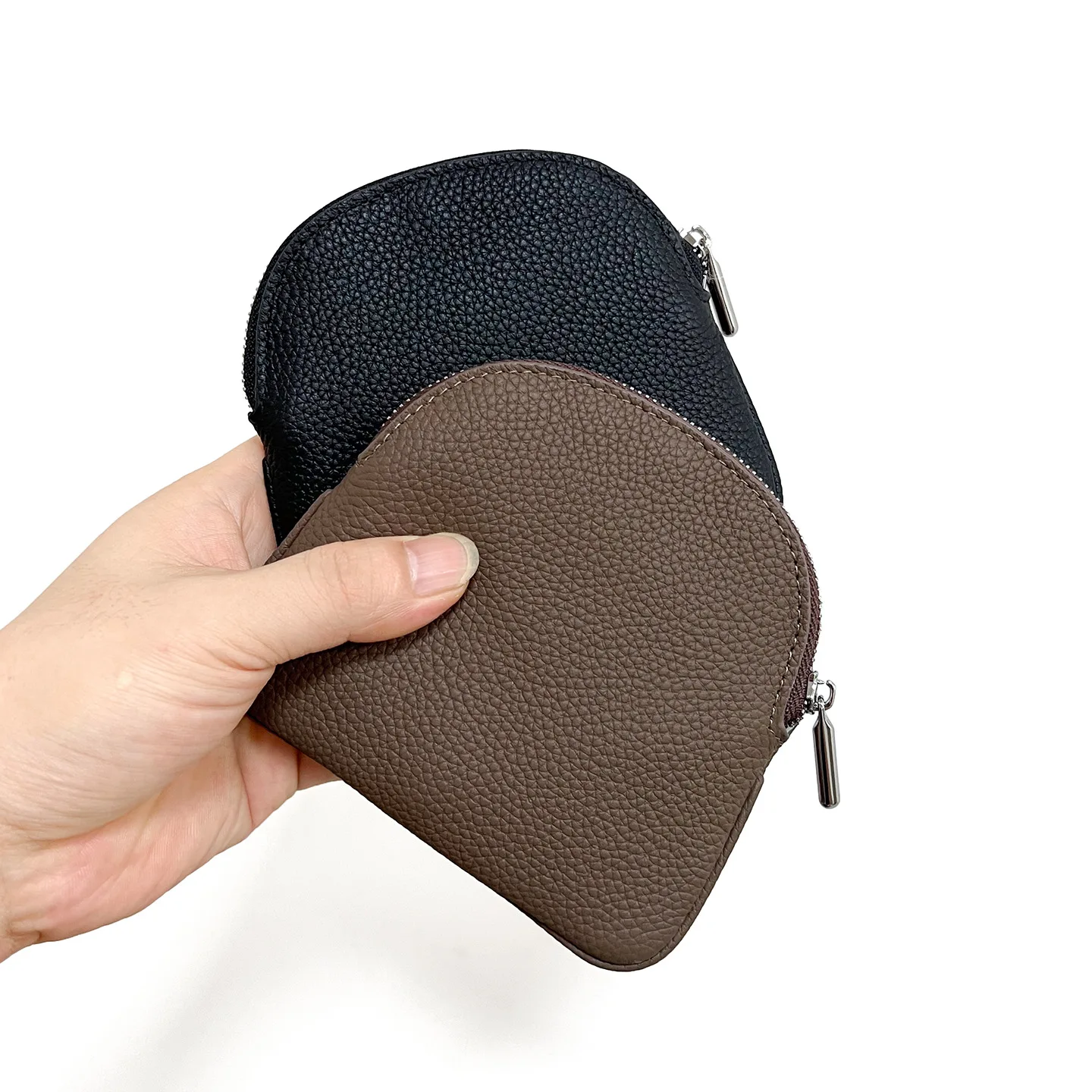 Soft Cowhide Half Moon Zipper Zero Wallet, Portable Leather Small Storage Bag Holds Keys Credit Cards Coins Travel