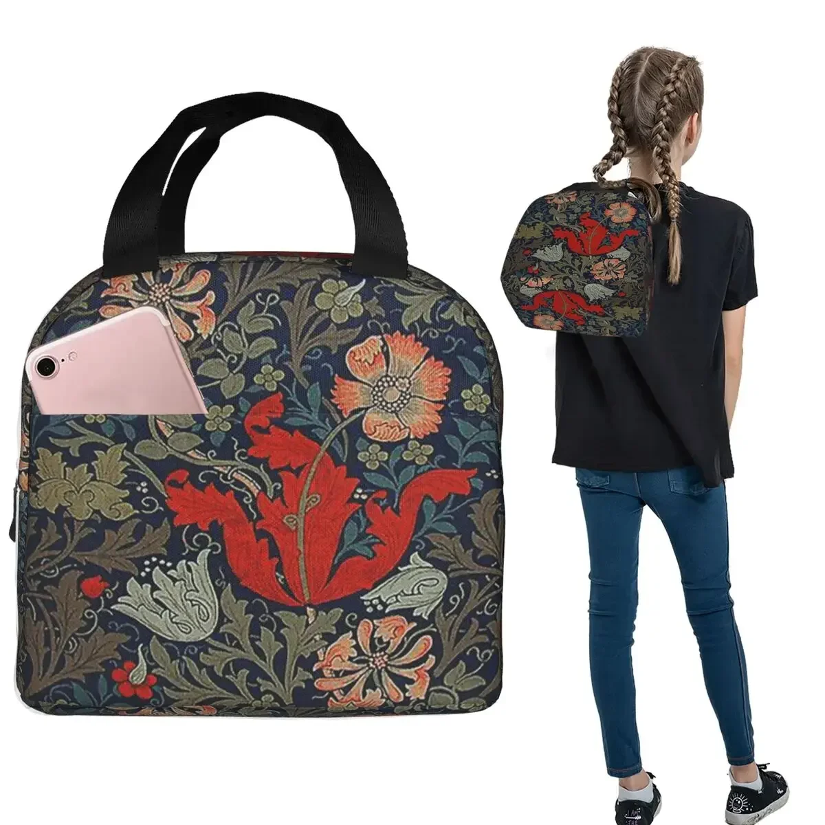 William Morris Compton Insulated Lunch Bag for Women Children Leakproof Food Boxes Thermal Lunch Box Tote