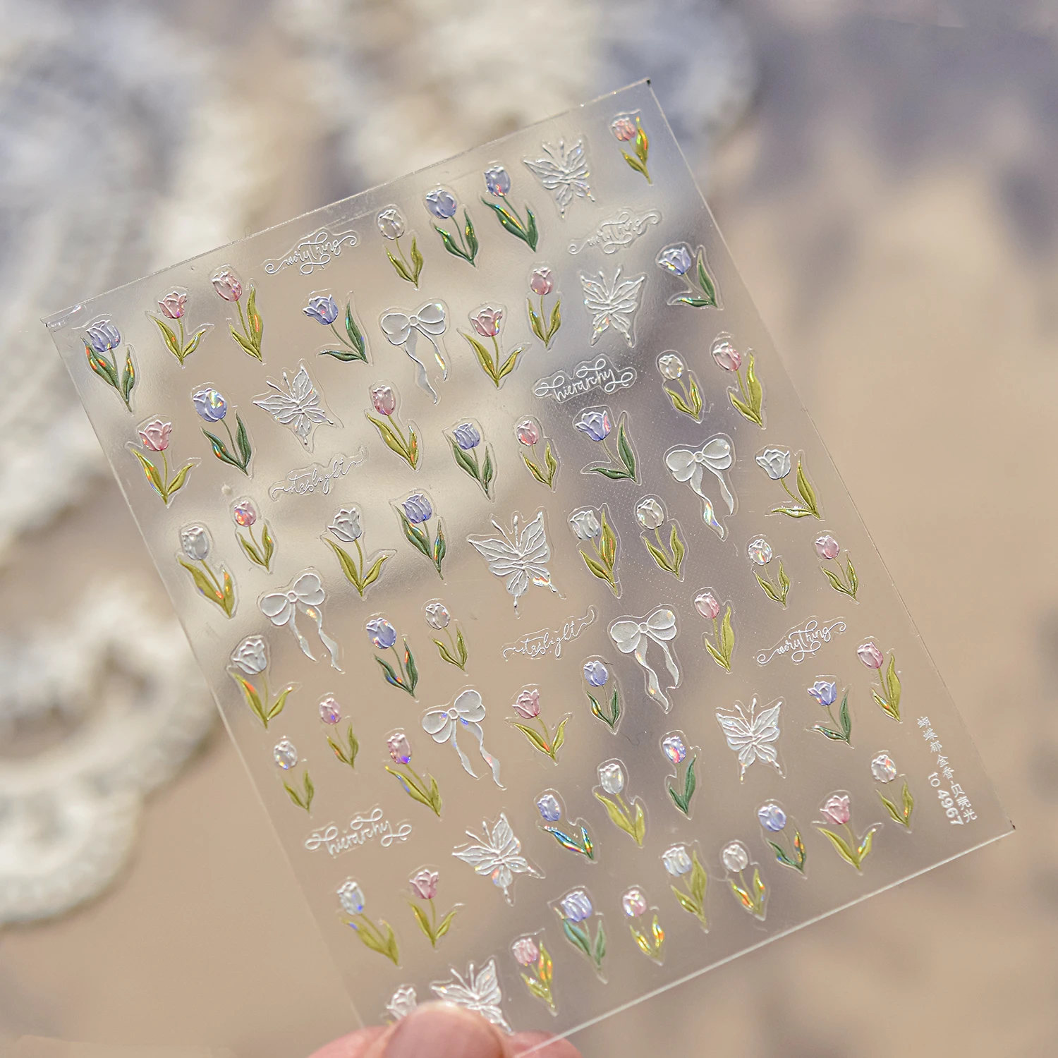 1 個 5D 花蝶ネイルアートステッカーハイエンド三次元蝶ブーケ弓ネイルアートアクセサリー女の子ステッカー