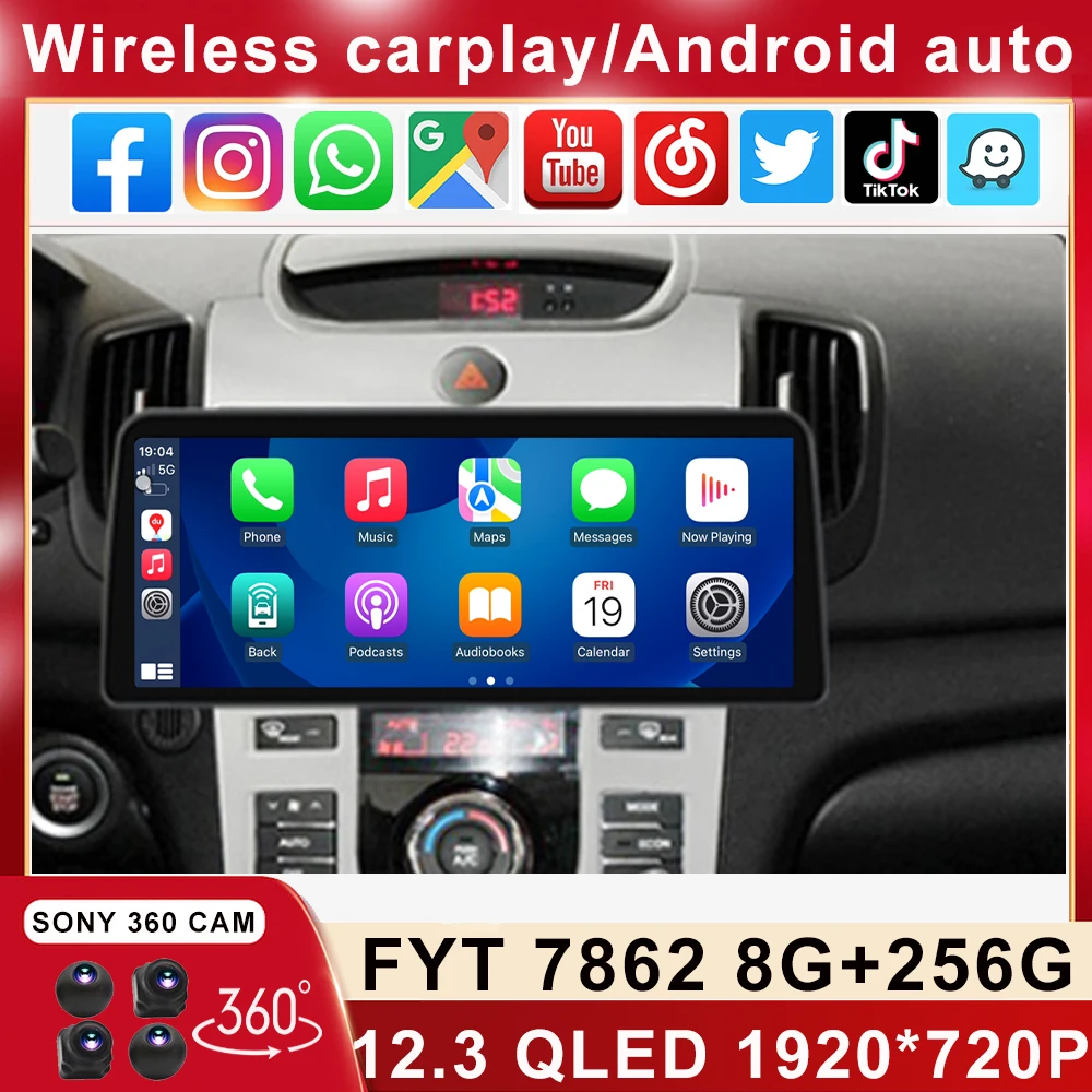 

12.3 inch 1920*720 QLED For KIA Forte Cerato 2008-2013 Android Car Stereo Multimedia Video Player Head Unit Carplay 4G LTE Auto