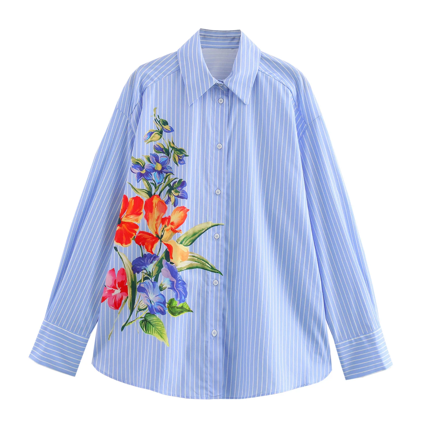 Chemise à imprimé fleuri pour femme, revers, col polo, boutons, rayure, cardigan décontracté, modèles d'automne, 2024