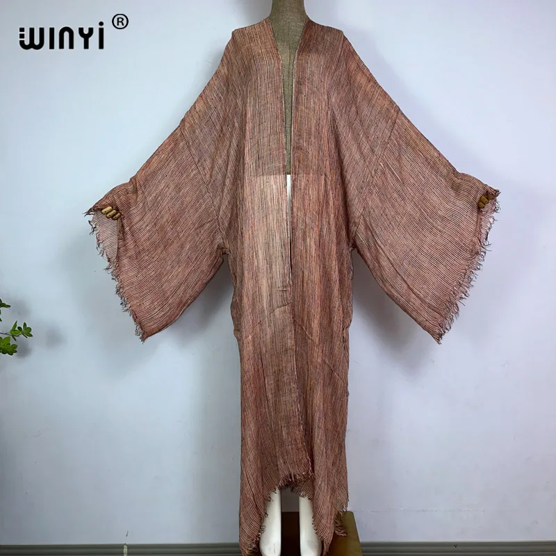 Winyi Nieuwe Hoge Kwaliteit Comfortabele Vrouwen Zachte Vest Losse Jurk Feest Boho Maxi Strandvakantie Zwemmen Cover Up Afrika Kimono