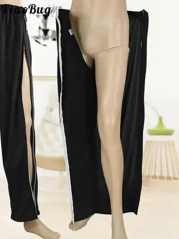 Unisex Women Men Two-Way Side Zipper Nursing Pants Elastic Waistband Easy on/off Tear Away Long Pants for Elderly Patient
