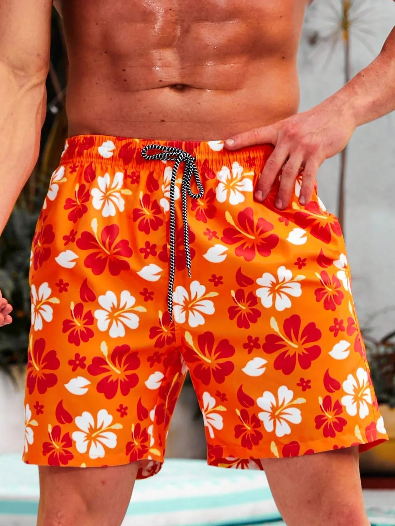 Bloemenprint Trekkoord Heren Strand Korte Heren Zwembroek Elastische Taille 3d Print Gradiënt Ademende Korte Streetwear Polyster