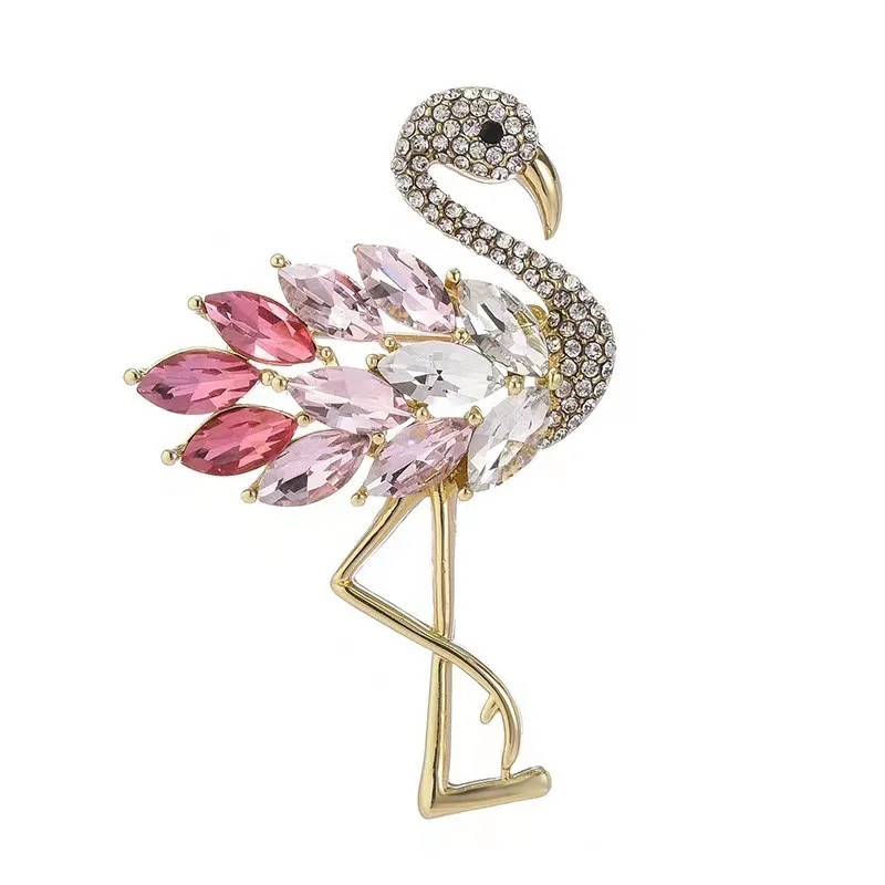 Beauty Pink Flamingo Brooches Pins For Women Unisex Elegant Bird Animal Brooch Pins Clothing Coat Accessories Christmas Gifts