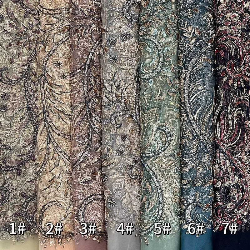 Tessuto ricamato a rete con paillettes e perline Abito da sposa pizzo moda couture