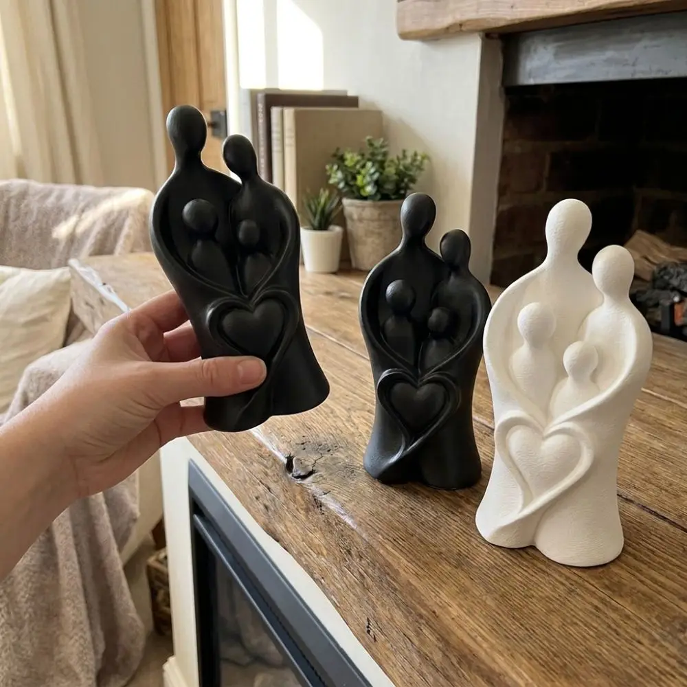 3D Printed Sculpture of A Family Hugging of Four Plastic Modern Child Hug Heart Art Figurine Unique Warm Family