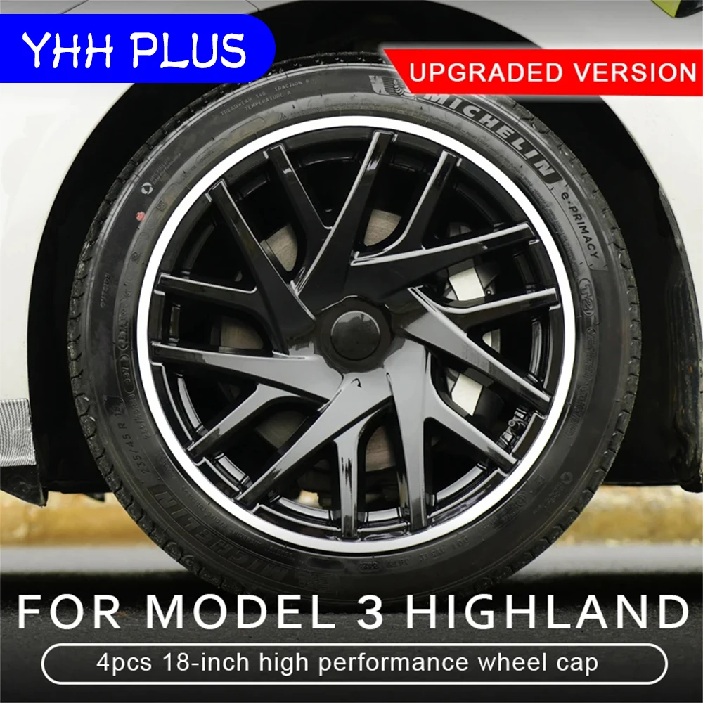 4PCS HubCap New Model 3 Highland 2024 18 Inch Performance Wheel Cap Full Rim Cover For Tesla Replacement Automobile Accessories