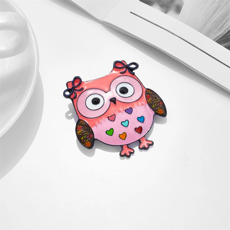 YAOLOGE Lovely Colorful Enamel Owl Brooches For Women Kids Creative Cartoon Animal Bird Badge Casual Office Brooch Pins Gifts