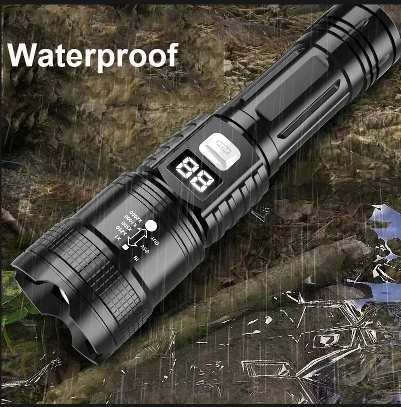 High Strong Power Led Flashlight Tactical Torch Light with Battery USB Charging Camping Hiking Emergency Zoomble Lantern Lamp