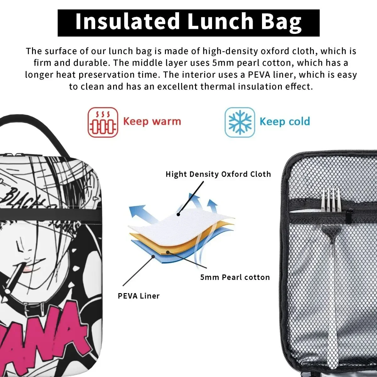 Nana Osaki Insulated Lunch Bags High Capacity Anime Manga Meal Container Cooler Bag Tote Lunch Box Beach Outdoor Food Bag