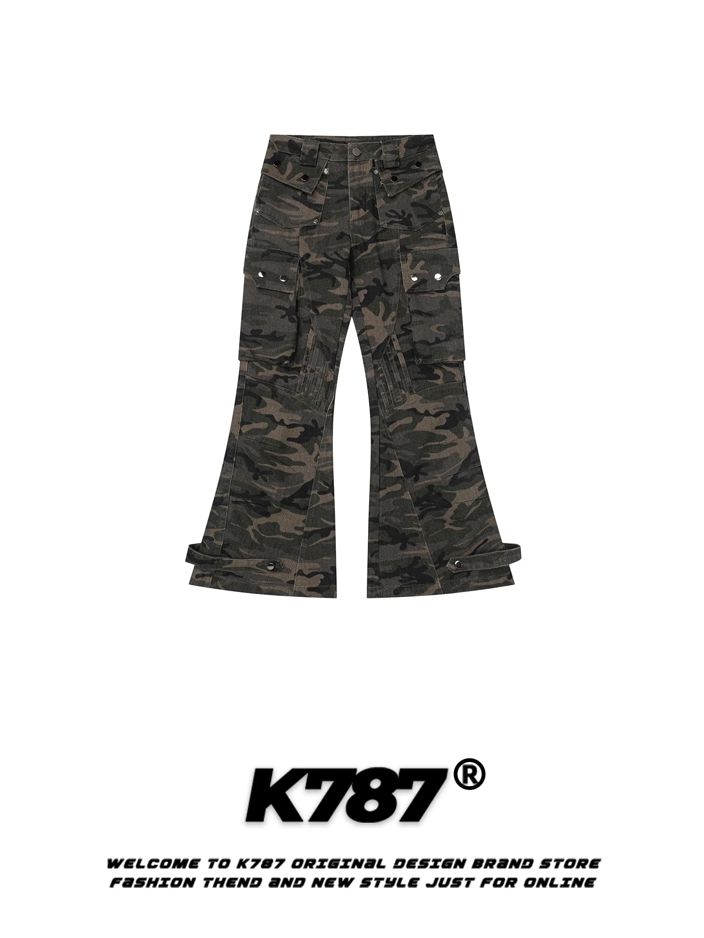 

American Retro High Waist Wide Leg Camouflage Pants Women's Multiple Pockets Casual Loose Straight Leg Trendy Workwear Pants